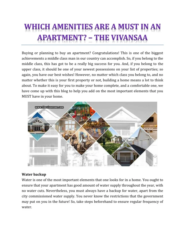 Which Amenities Are A Must In An Apartment? - The Vivansaa