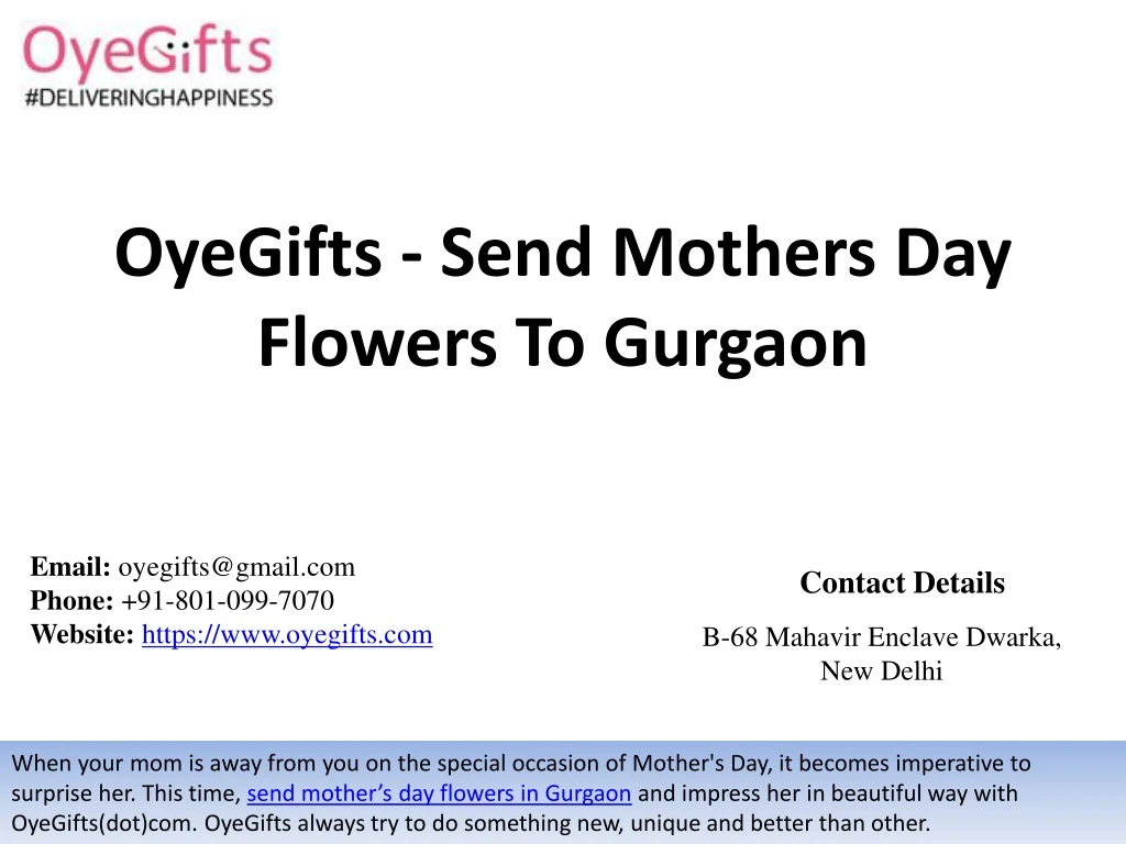 oyegifts send mothers day flowers to gurgaon