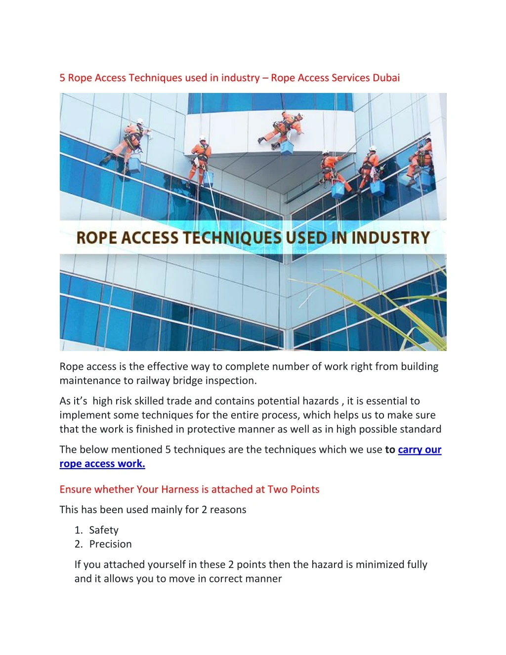 5 rope access techniques used in industry rope