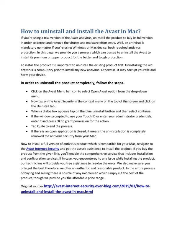 How To Uninstall And Install The Avast In Mac?