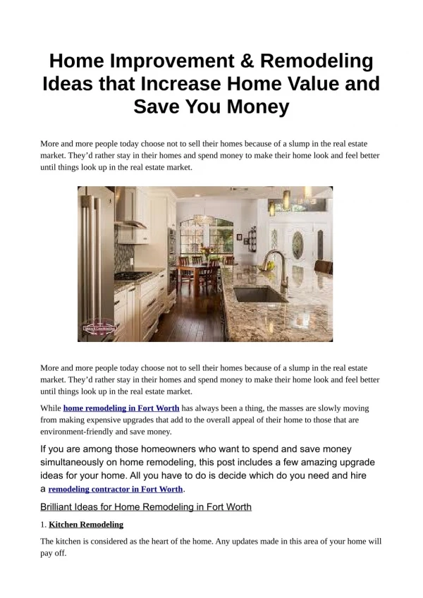 Home Improvement & Remodeling Ideas that Increase Home Value and Save You Money