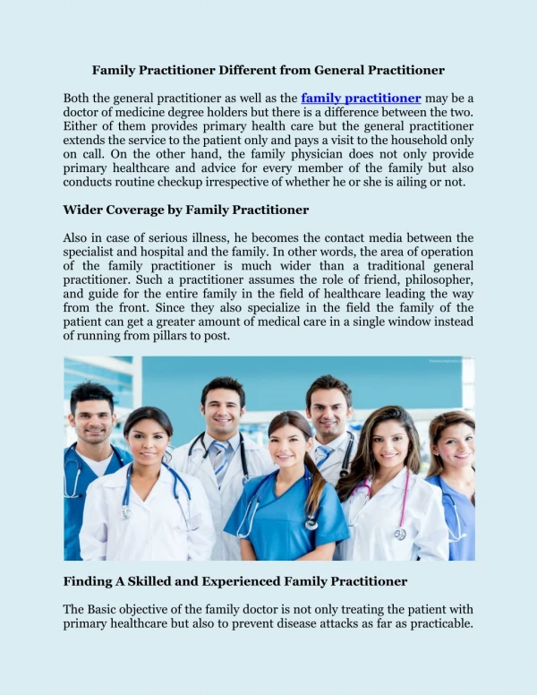 Family Practitioner Different from General Practitioner
