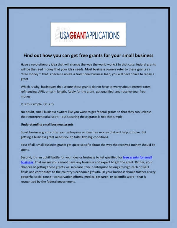 free grants for your small business