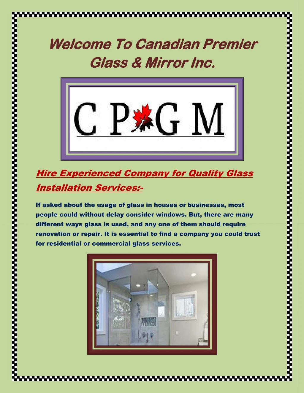 welcome to canadian premier glass mirror