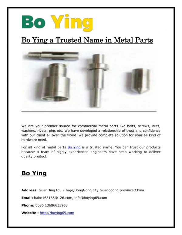 Bo Ying a Trusted Name in Metal Parts