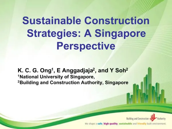 Sustainable Construction Strategies: A Singapore Perspective