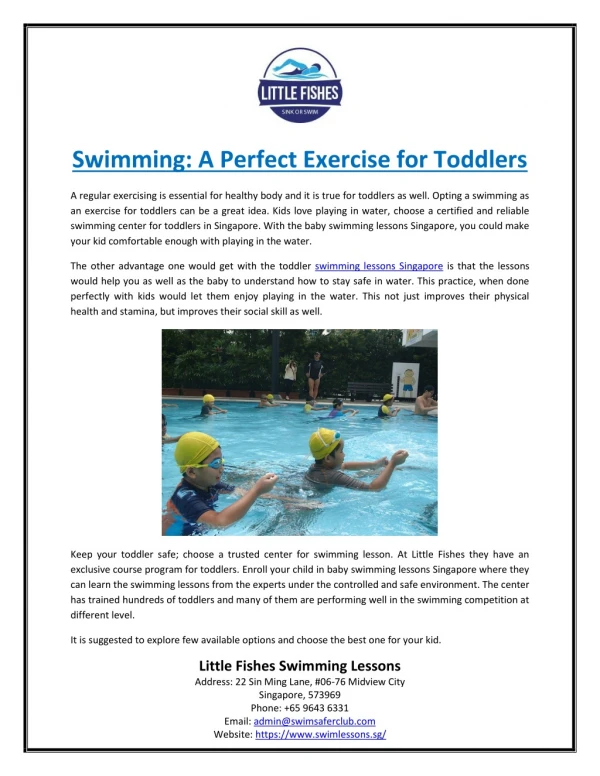Swimming: A Perfect Exercise for Toddlers