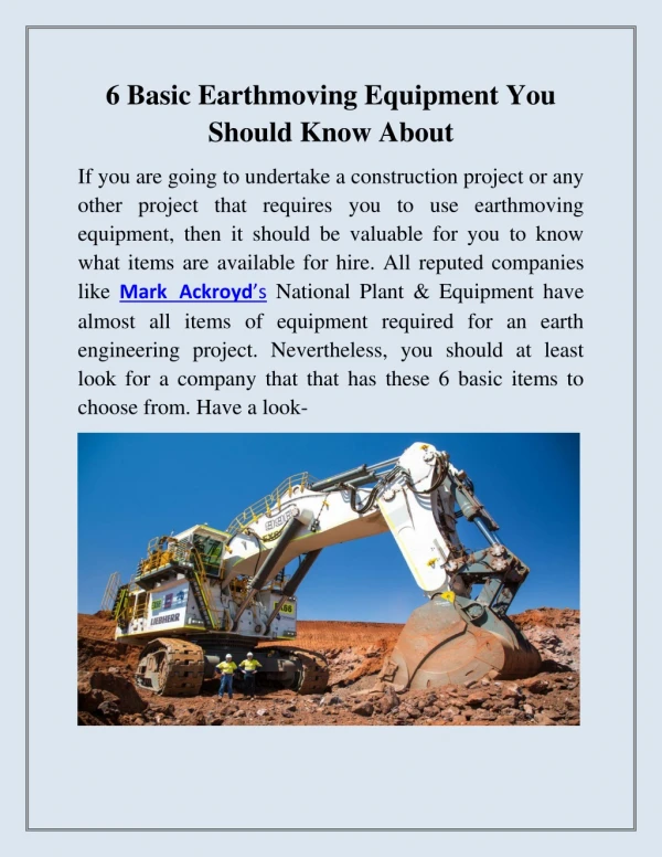 6 Basic Earthmoving Equipment You Should Know About