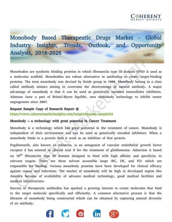 Monobody Based Therapeutic Drugs Market - Global Industry Insights, Trends, Outlook, and Opportunity Analysis, 2018-2026