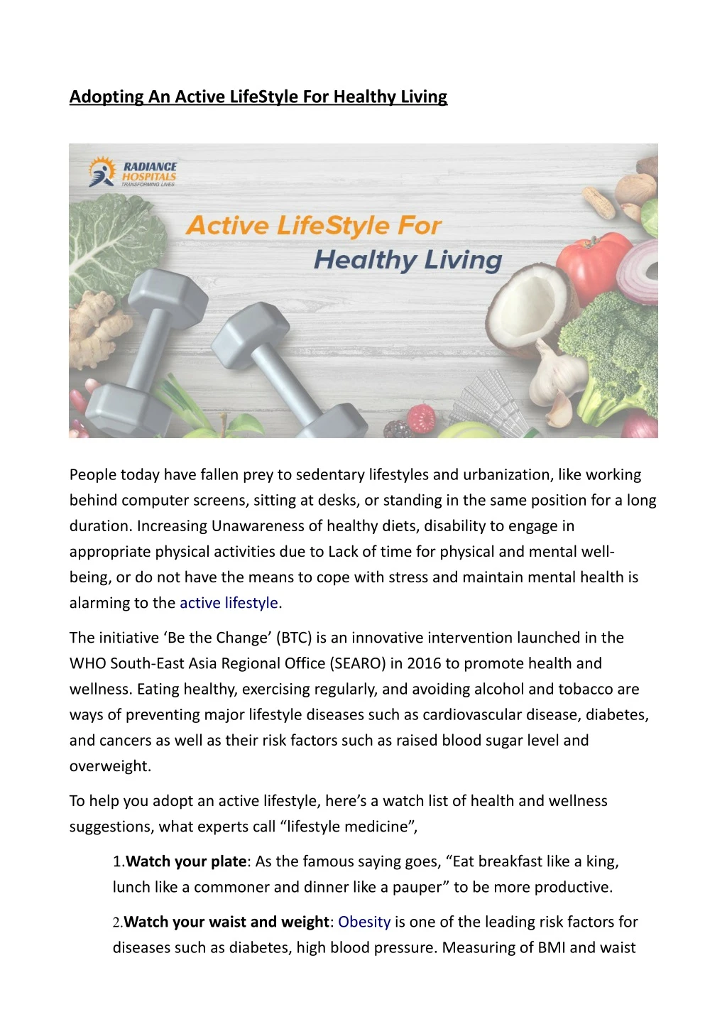 adopting an active lifestyle for healthy living