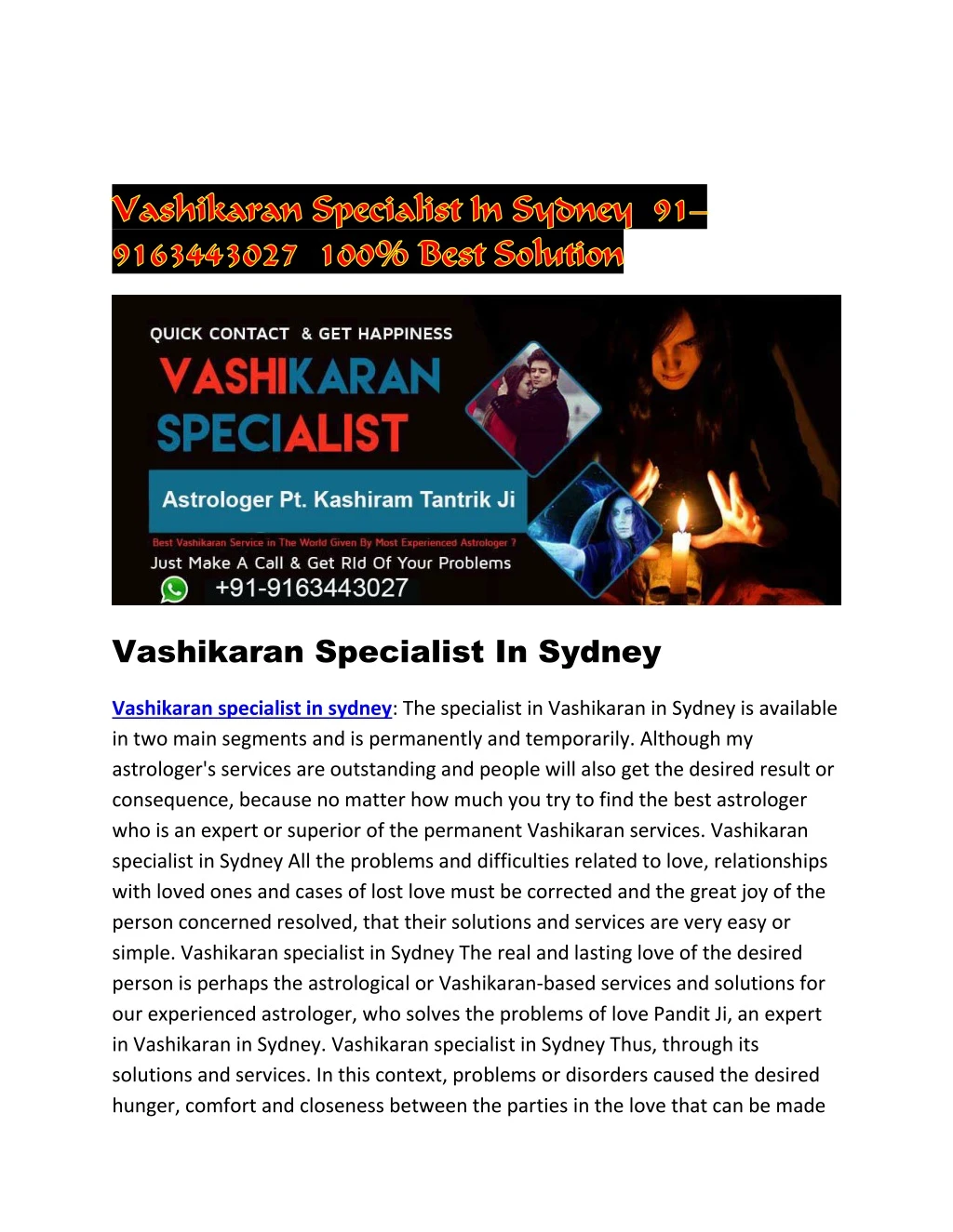 vashikaran specialist in sydney