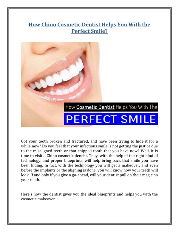 How Chino Cosmetic Dentist Helps You With the Perfect Smile?