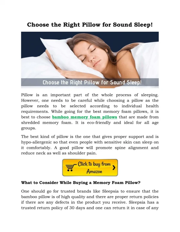 Choose the Right Pillow for Sound Sleep!