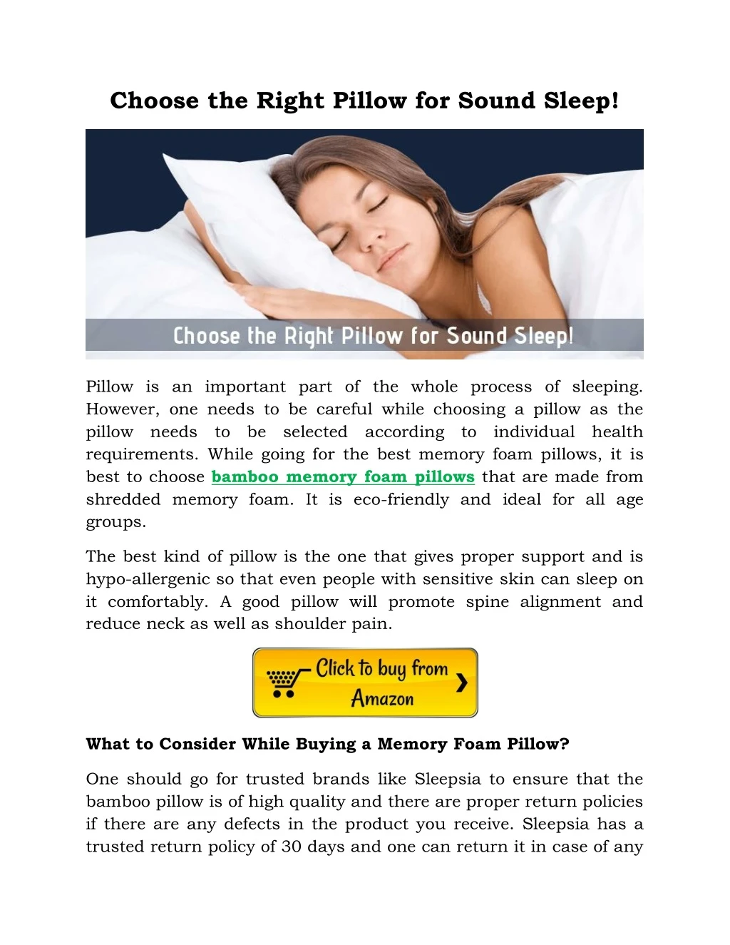 choose the right pillow for sound sleep