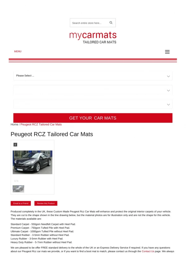 Tailored Peugeot Rcz Car Mats – Custom Car Mats | Rubber Car Mats