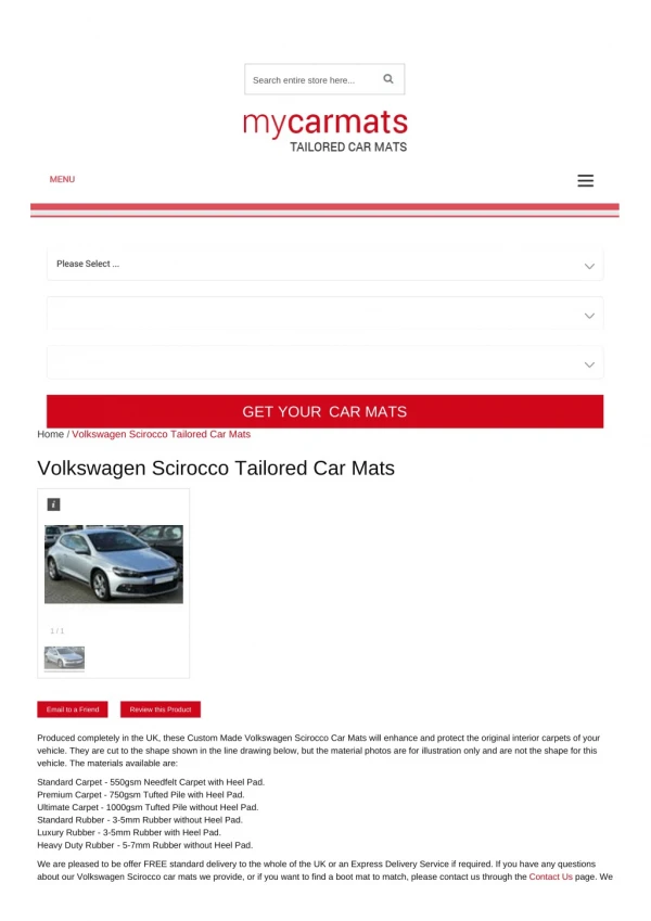 Tailored Volkswagen Scirocco Car Mats – Custom Car Mats | Rubber Car Mats