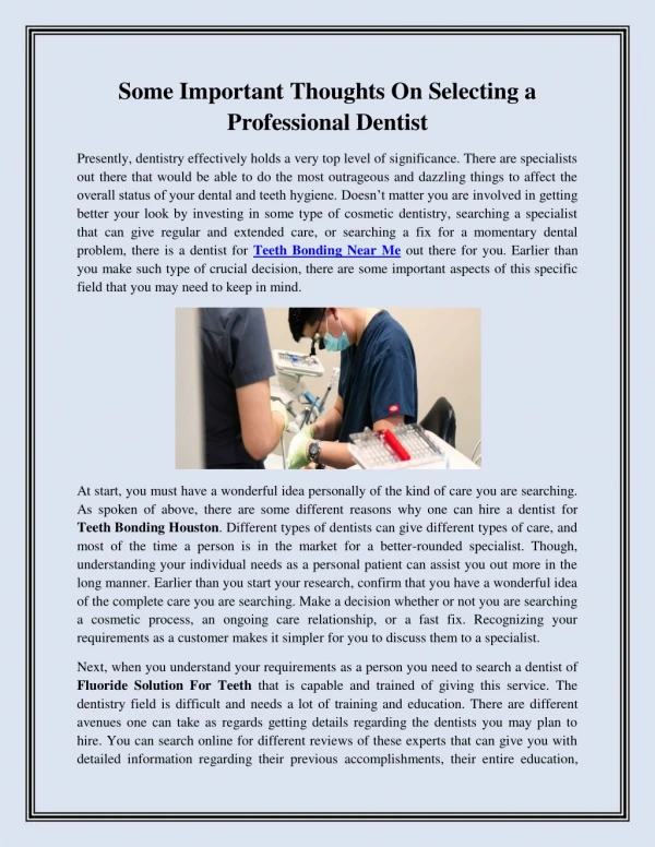 Some Important Thoughts On Selecting a Professional Dentist