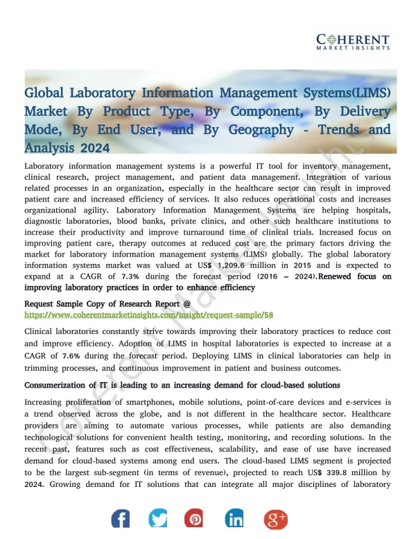 Global Laboratory Information Management Systems(LIMS) Market Trends and Analysis 2024