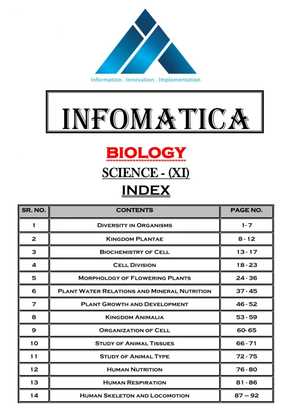 Biology SCIENCE - (XI) INDEX