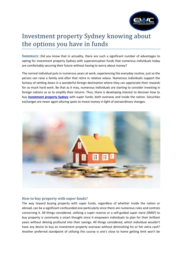Investment property Sydney knowing about the options you have in funds