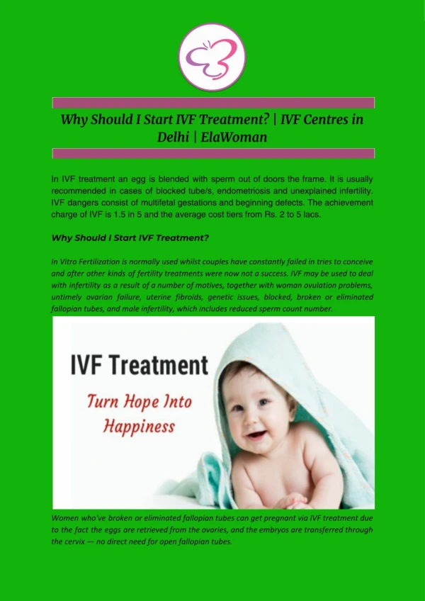 Why Should I Start IVF Treatment? | IVF Centres in Delhi | ElaWoman