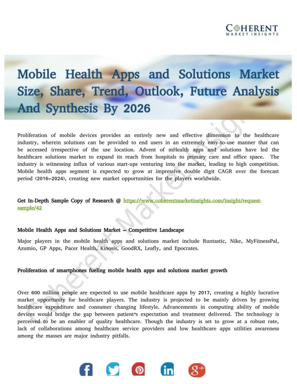 Mobile Health Apps and Solutions Market Value Projected to Expand by 2018-2026