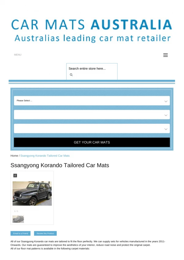 Tailored Ssangyong Korando Car Mats – Custom Car Mats | Rubber Car Mats
