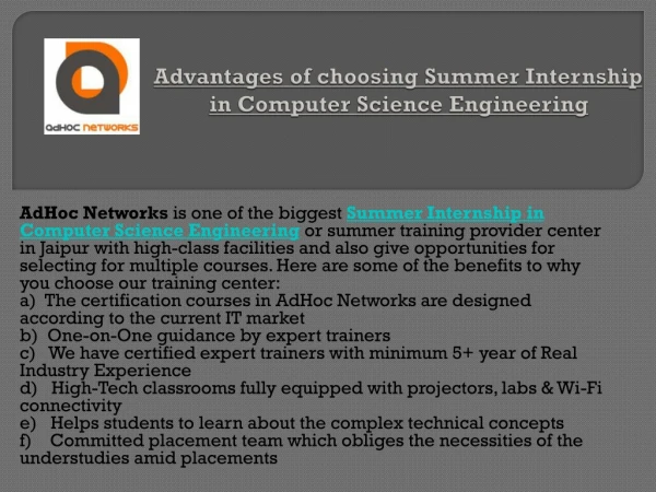 Advantages of choosing Summer Internship in Computer Science Engineering