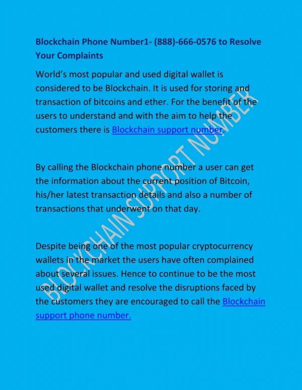 Blockchain Phone Number (888) 666-0576 @ to Resolve Your Complaints