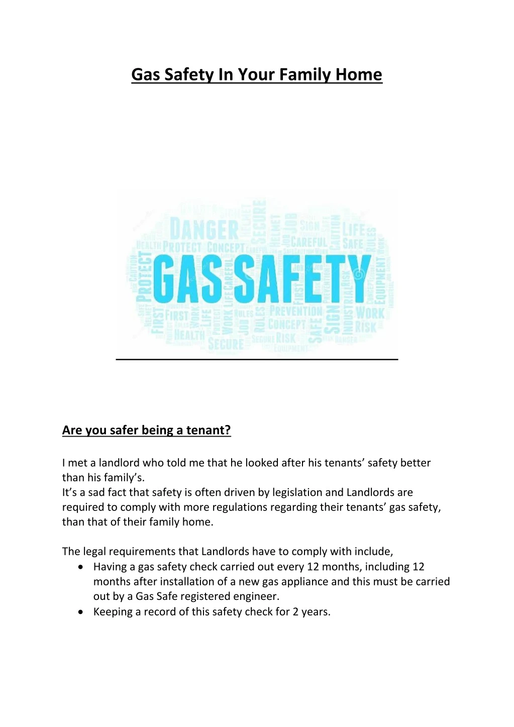 gas safety in your family home