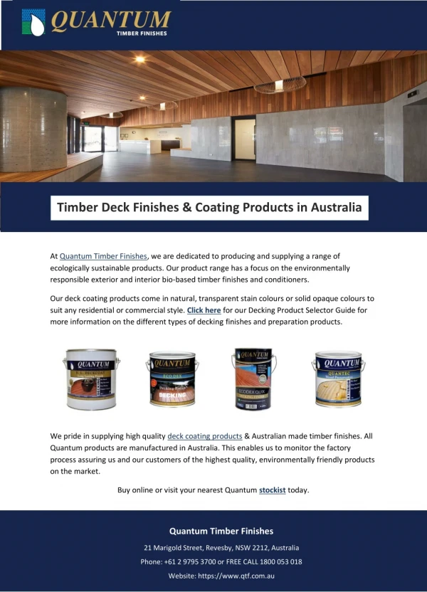 Timber Deck Finishes & Coating Products in Australia