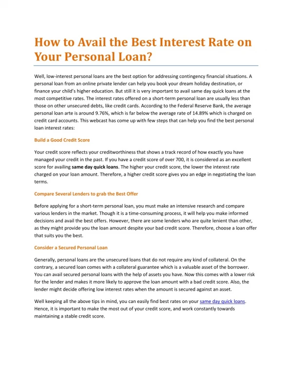 How to Avail the Best Interest Rate on Your Personal Loan