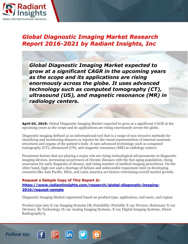 Diagnostic Imaging Market Leading Manufacturers, Consumption, Analysis & Forecast to 2016-2021