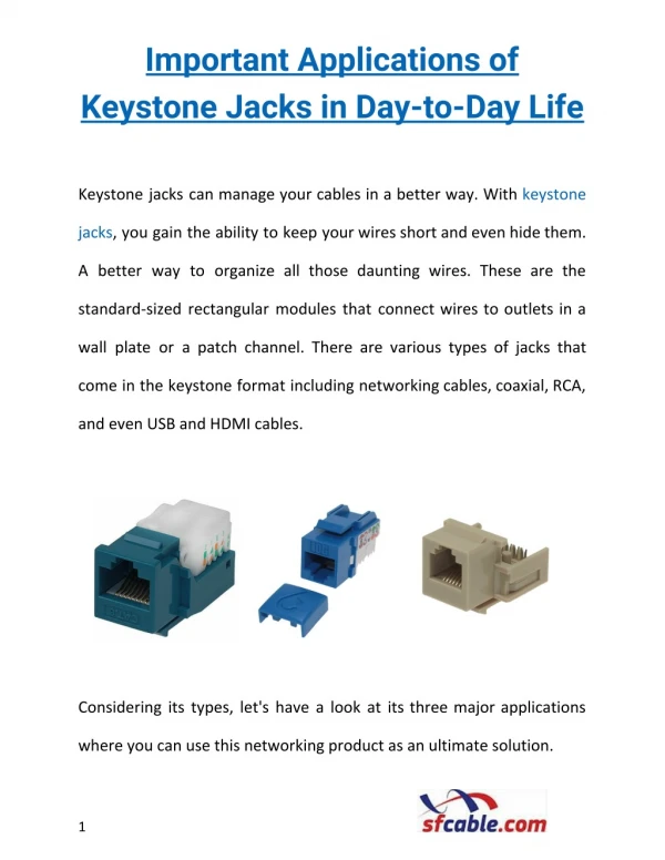 Important Applications of Keystone Jacks in Day-to-Day Life
