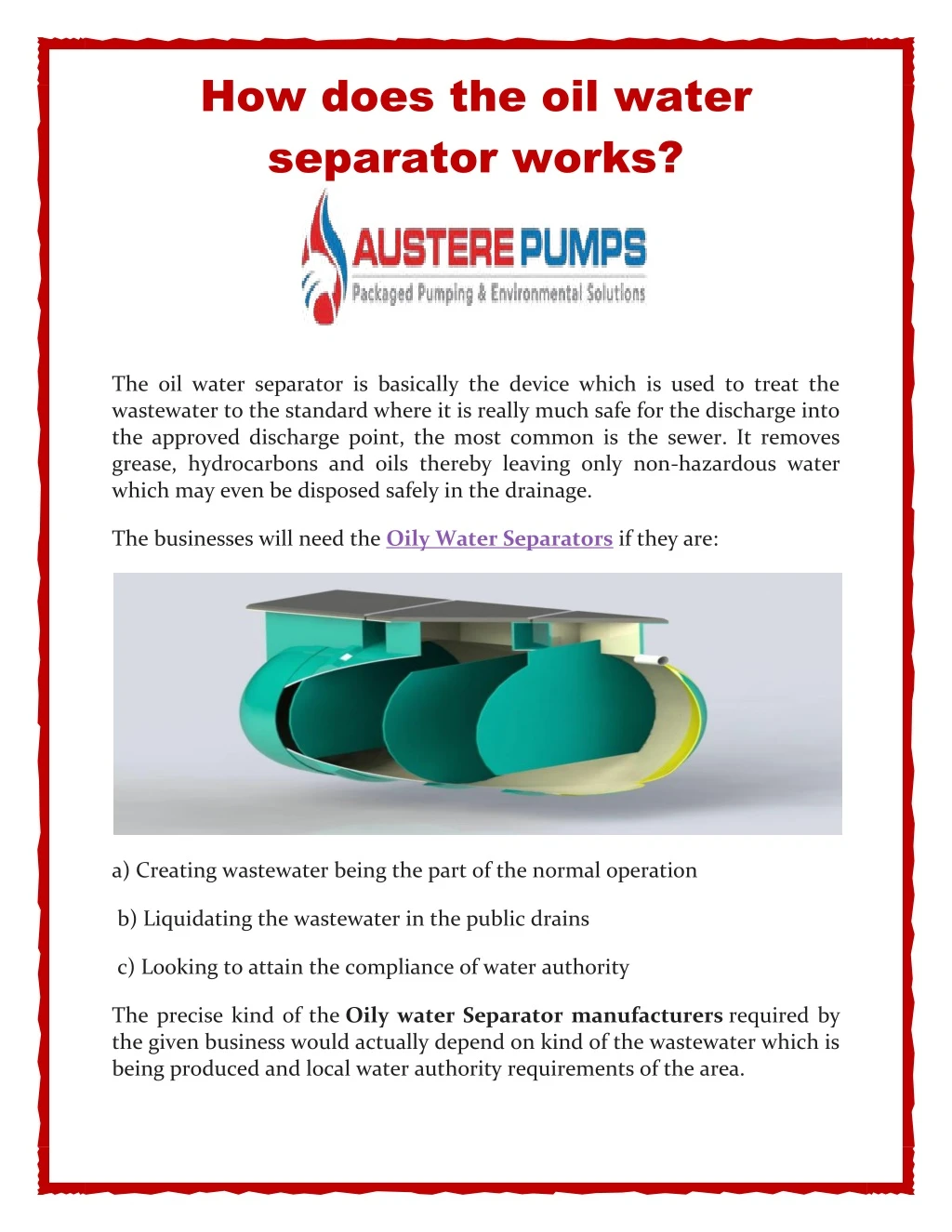 how does the oil water separator works