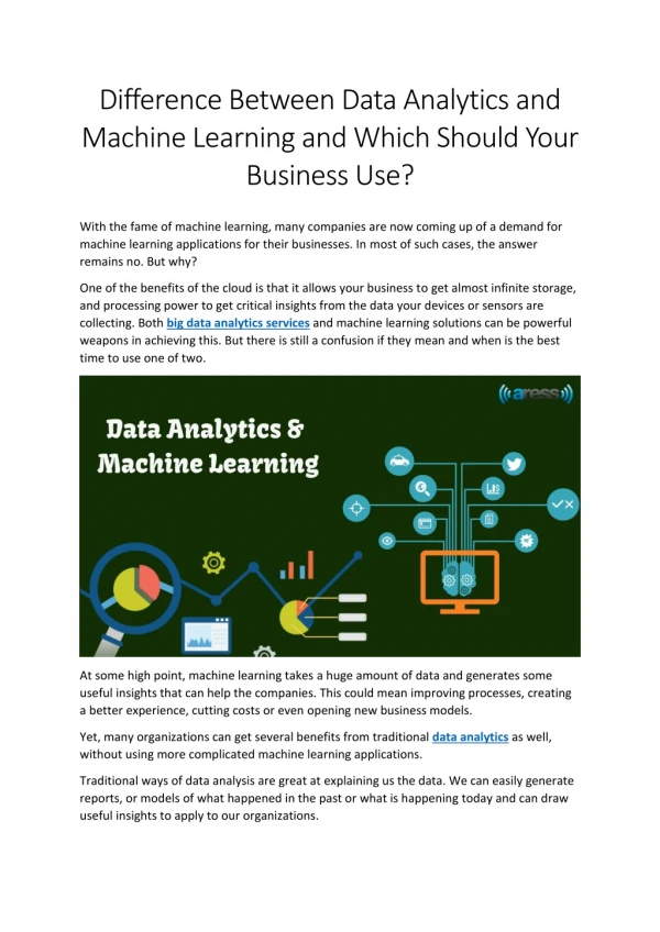 Difference Between Data Analytics and Machine Learning and Which Should Your Business Use?