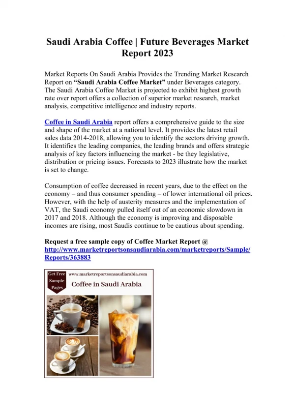 Saudi Arabia Coffee Market Outlook and Forecast up to 2023