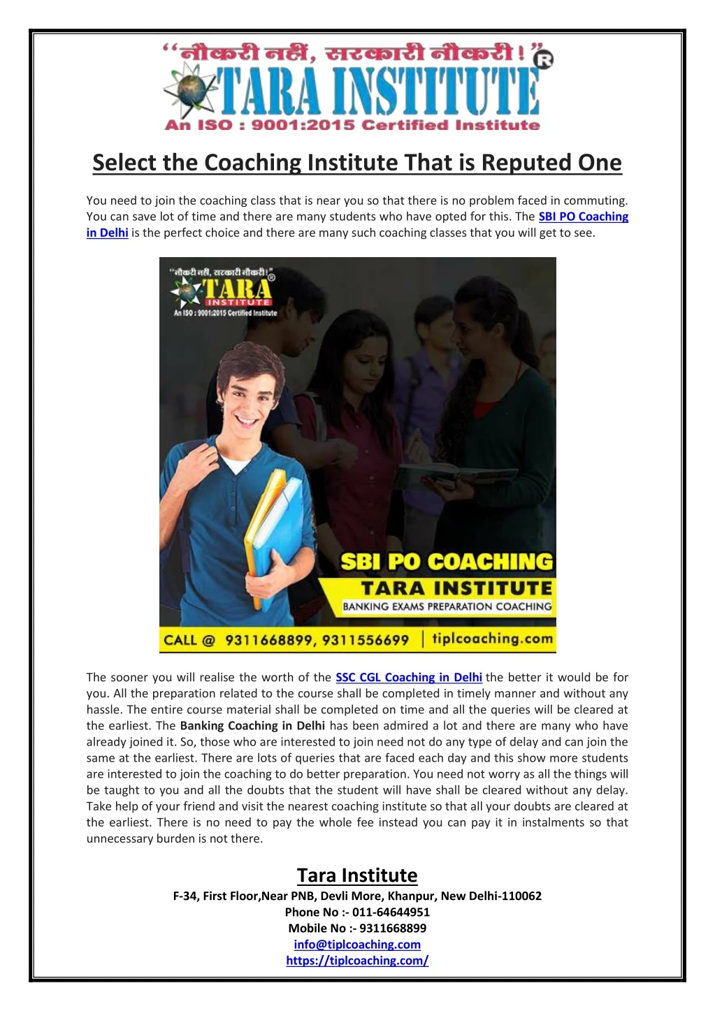 select the coaching institute that is reputed one