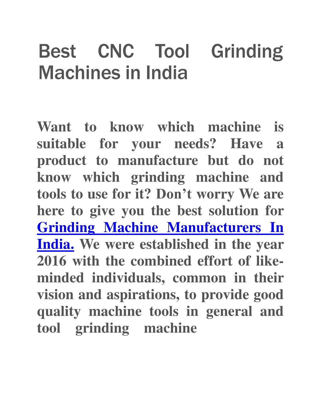 best cnc tool grinding machines in india