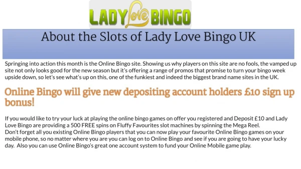 About the Slots of Lady Love Bingo UK