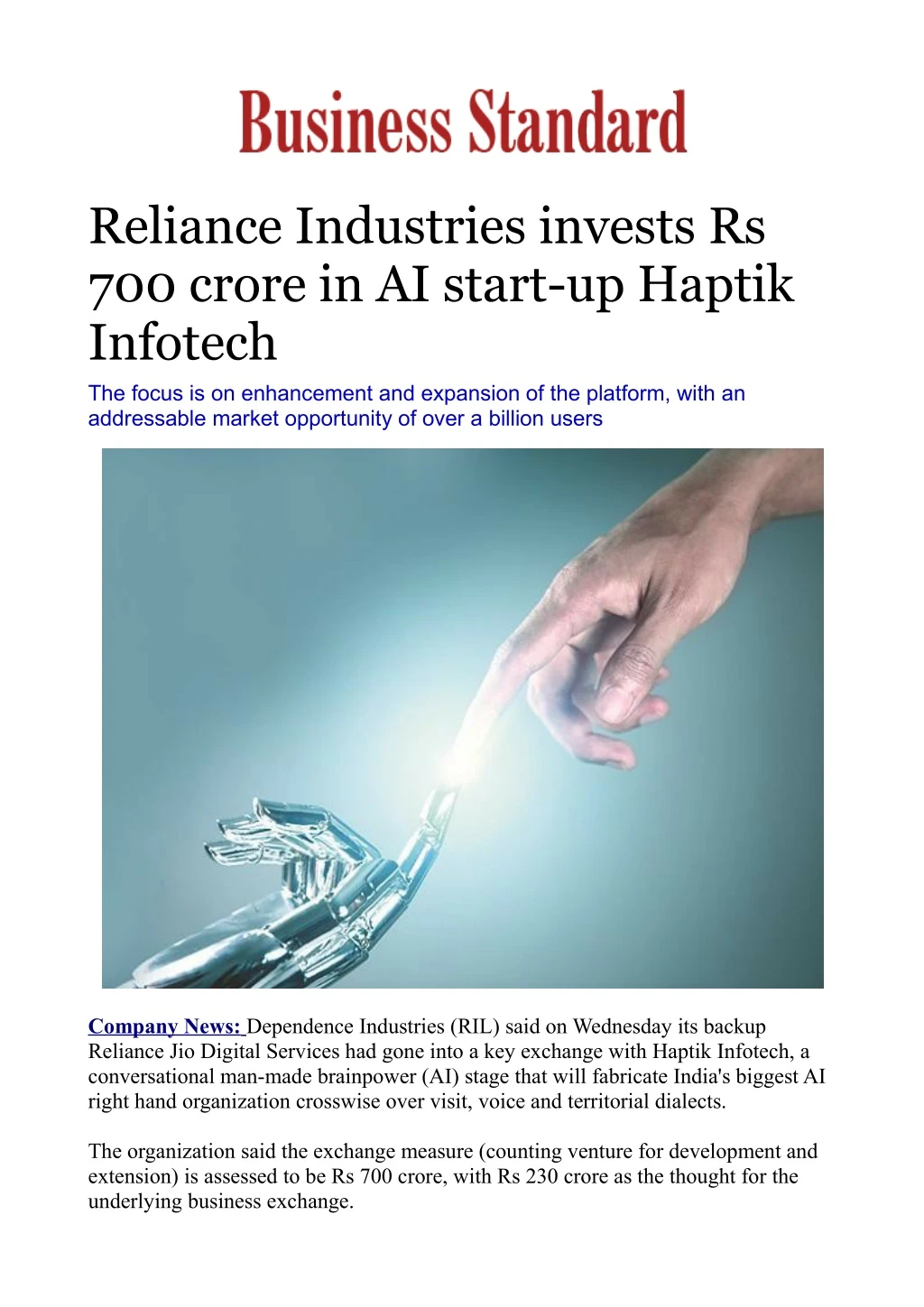 reliance industries invests rs 700 crore