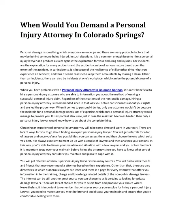 Personal Injury Attorney In Colorado Springs