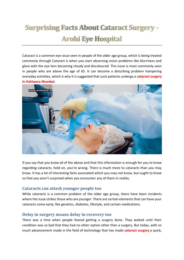 Surprising Facts About Cataract Surgery - Arohi Eye Hospital