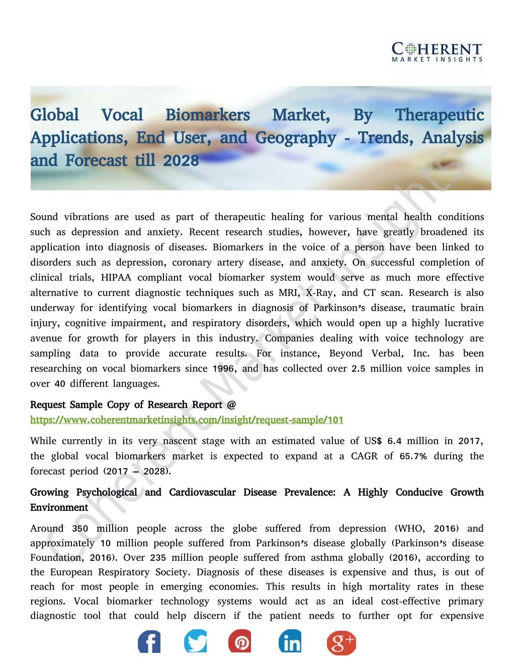 global vocal biomarkers market by therapeutic