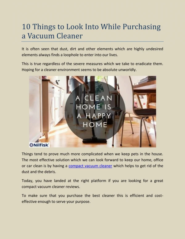 10 Things to Look Into While Purchasing a Vacuum Cleaner