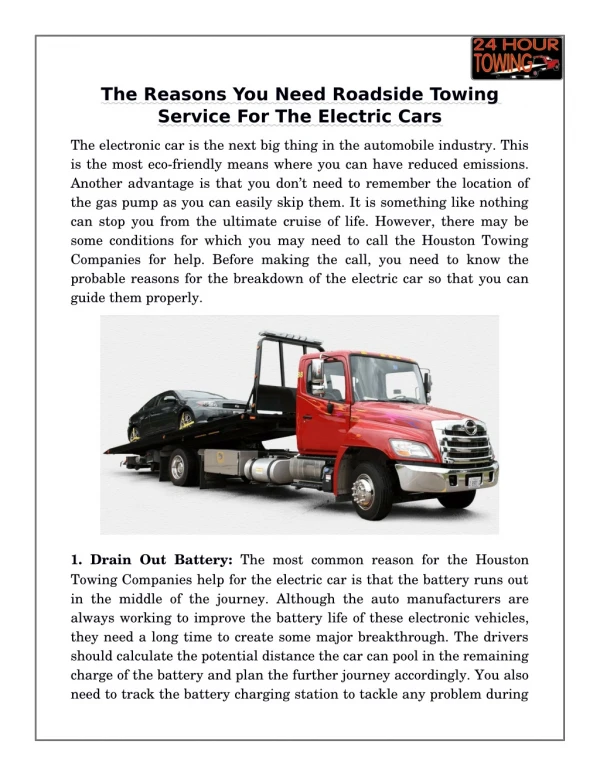 The Reasons You Need Roadside Towing Service For The Electric Cars
