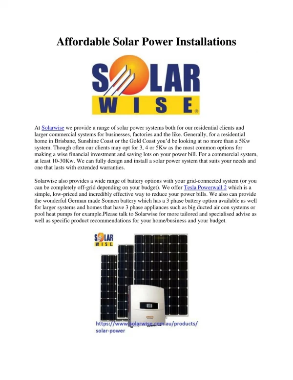 Affordable Solar Power Installations