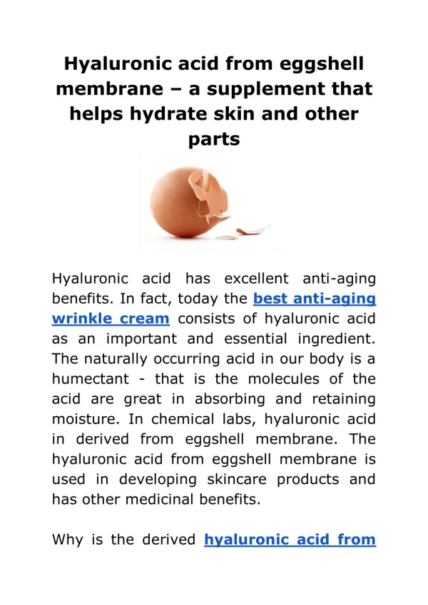 Hyaluronic acid from eggshell membrane – a supplement