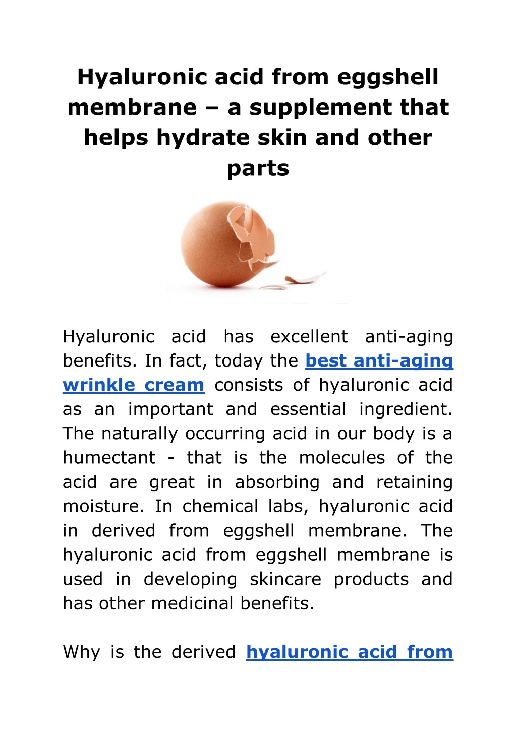 hyaluronic acid from eggshell membrane