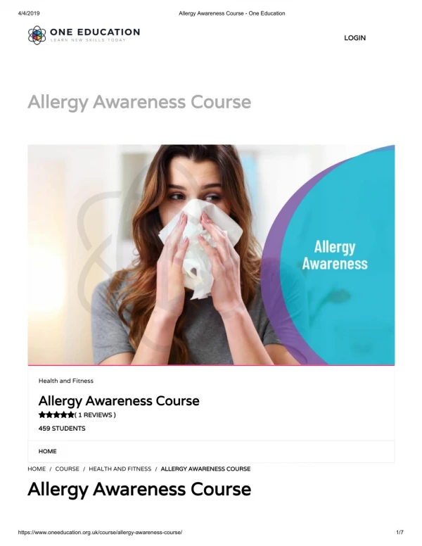 Allergy Awareness Course - One Education